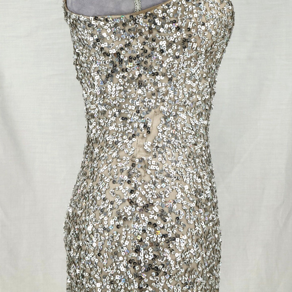 Scala Dress Womens 2 Silk Silver Sequins Off Shoulder FLAW Some sequins missing - Picture 15 of 16